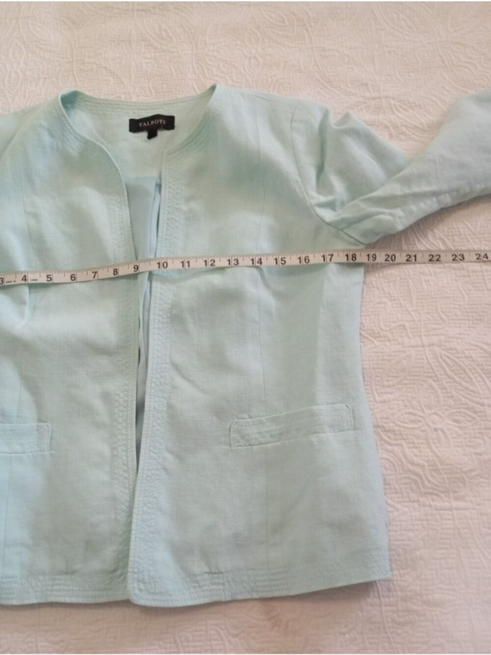 Talbots Womens Light Mint Green Open-Front 100% Linen Blazer Size 6 Classic Fit - Picture 8 of 10